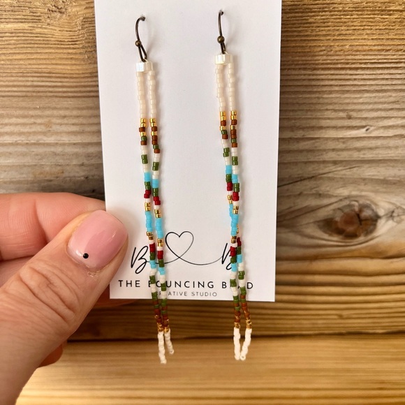 Beaded Earrings, Boho Earrings, Long Beaded Earrings, Unique Earrings - Picture 2 of 5